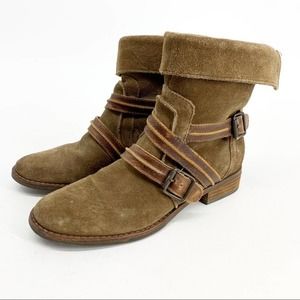 Matisse Prospector Leather Suede Ankle Booties Size 7M Made in Brazil Buckles